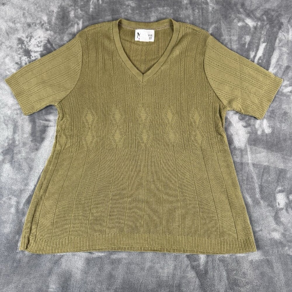 Vintage Short Sleeve Sweater Womens Large Green 90's Boho Cottage Core Classic